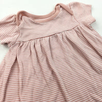 Coral Pink & White Striped Jersey Dress - Girls 3-6 Months