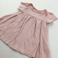 Coral Pink & White Striped Jersey Dress - Girls 3-6 Months