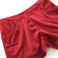 Frill Pockets Velvety Red Shorts - Girls 10 Years