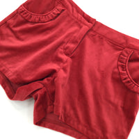 Frill Pockets Velvety Red Shorts - Girls 10 Years