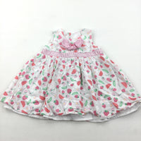 Fruit & Flowers Pink & White Cotton Sun/Party Dress - Girls 3-6 Months