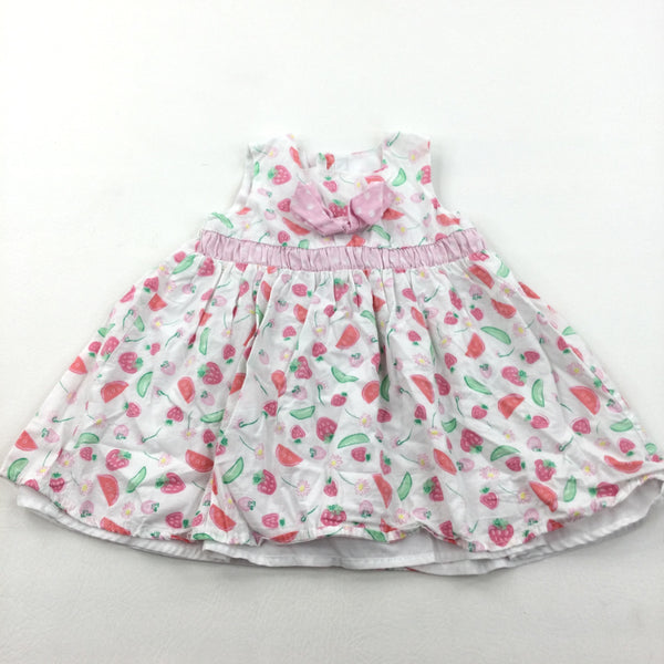 Fruit & Flowers Pink & White Cotton Sun/Party Dress - Girls 3-6 Months