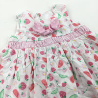 Fruit & Flowers Pink & White Cotton Sun/Party Dress - Girls 3-6 Months