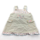 'Happiness' Flowers Embroidered Beige Cotton Dress - Girls 6 Months