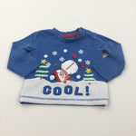 'Cool' Snowman Appliqued Blue Long Sleeve Christmas Top - Boys 0-3 Months