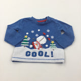 'Cool' Snowman Appliqued Blue Long Sleeve Christmas Top - Boys 0-3 Months