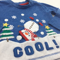 'Cool' Snowman Appliqued Blue Long Sleeve Christmas Top - Boys 0-3 Months