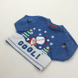 'Cool' Snowman Appliqued Blue Long Sleeve Christmas Top - Boys 0-3 Months