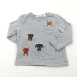 Animals Embroidered Grey Long Sleeve Top - Boys 12-18 Months