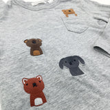 Animals Embroidered Grey Long Sleeve Top - Boys 12-18 Months