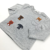 Animals Embroidered Grey Long Sleeve Top - Boys 12-18 Months