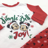 'Jingle Bell Joy' Mickey Mouse & Minnie Mouse Red & White Christmas Pyjamas - Boys/Girls 9-12 Months