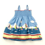 Little Bird Sailing Boats Blue, Red, Yellow & Navy Cotton Sun Dress - Girls 12-18 Months