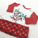 'Jingle Bell Joy' Mickey Mouse & Minnie Mouse Red & White Christmas Pyjamas - Boys/Girls 9-12 Months