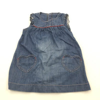 Mid Blue Denim Dress with Heart Pockets - Girls 6-9 Months
