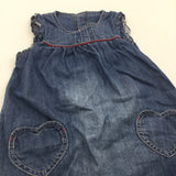 Mid Blue Denim Dress with Heart Pockets - Girls 6-9 Months
