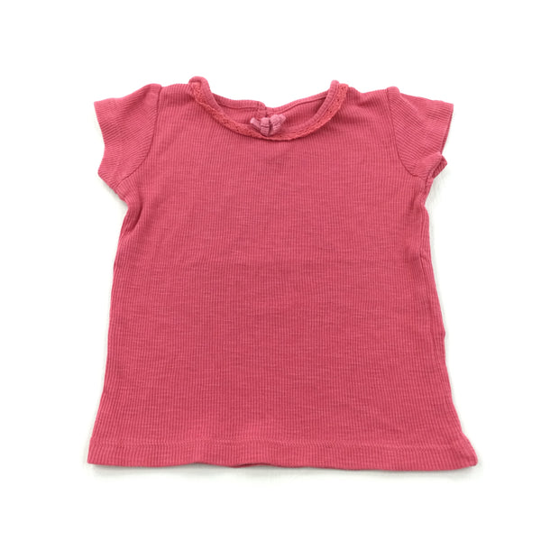 Dark Pink Ribbed T-Shirt - Girls 6-9 Months