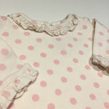 Cream & Pink Dots Long Sleeve Top with Frill Detail - Girls Newborn
