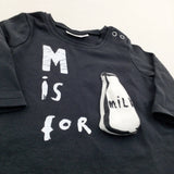 'M Is For Milk' 3D Milk Bottle Charcoal Long Sleeve Top - Boys Newborn