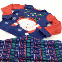 Father Christmas Appliqued Navy & Red Pyjamas - Boys/Girls 18-24 Months
