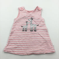 Giraffes Appliqued Pink & White Striped Jersey Dress - Girls 9-12 Months