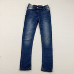 Mid Blue Skinny Denim Jeans With Adjustable Waist  - Girls 9-10 Years