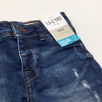 **NEW** Distressed Dark Blue Denim Shorts with Adjustable Waistband - Boys 18-24 Months