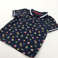 Pixelated Reindeer, Presents & Christmas Trees Navy Polo Shirt - Boys 12-18 Months