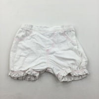White & Pink Cotton Shorts - Girls 6-9 Months