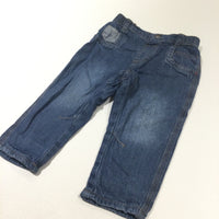 Mid Blue Jersey Lined Lightweight Denim Jeans - Boys 9-12 Months