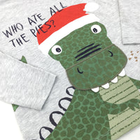 **NEW** 'Who Ate All The Pies?' Christmas Dinosaur Grey Long Sleeve Top - Boys 12-18 Months