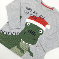 **NEW** 'Who Ate All The Pies?' Christmas Dinosaur Grey Long Sleeve Top - Boys 3-4 Years