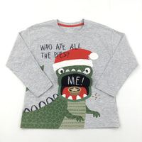 **NEW** 'Who Ate All The Pies?' Christmas Dinosaur Grey Long Sleeve Top - Boys 12-18 Months