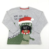 **NEW** 'Who Ate All The Pies?' Christmas Dinosaur Grey Long Sleeve Top - Boys 3-4 Years