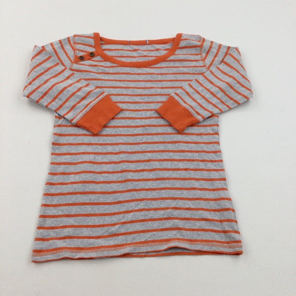 Orange & Grey Striped 3/4 Length Sleeve Longline Top  - Girls 10 Years