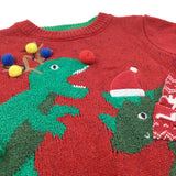 Christmas Dinosaurs Appliqued Red Knitted Jumper - Boys 12-18 Months