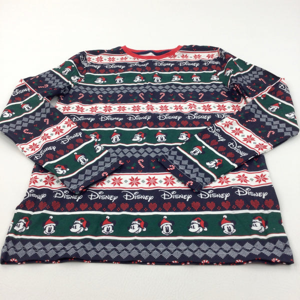 'Disney' Mickey Mouse Navy, Red & Green Long Sleeve Christmas Top - Boys 12-13 Years