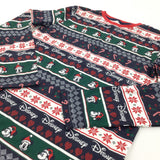 'Disney' Mickey Mouse Navy, Red & Green Long Sleeve Christmas Top - Boys 12-13 Years