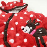 Reindeer Appliqued Spotty Red & White Jersey Lined Warm Fleece Pramsuit - Boys/Girls 6 Months