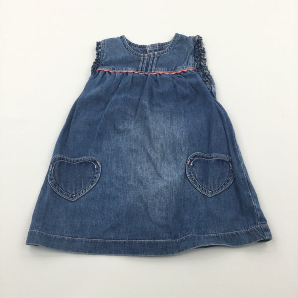 Mid Blue Denim Dress with Heart Pockets - Girls 9-12 Months