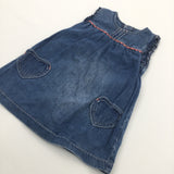 Mid Blue Denim Dress with Heart Pockets - Girls 9-12 Months