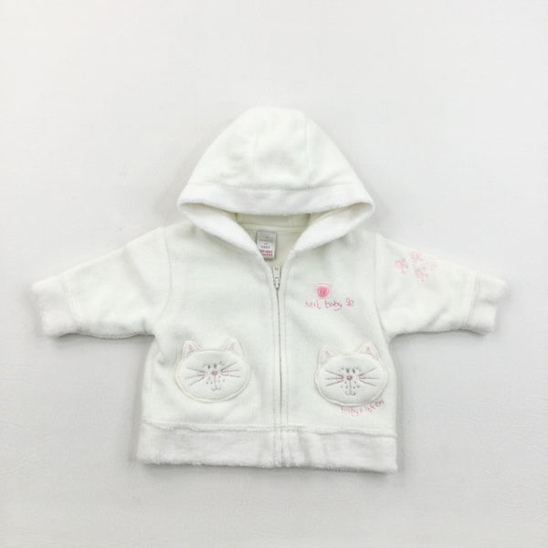 Cats 3D Pockets White Fleece Zip Hoodie - Girls Newborn