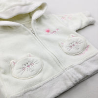 Cats 3D Pockets White Fleece Zip Hoodie - Girls Newborn