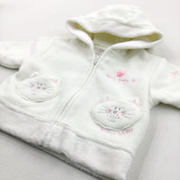 Cats 3D Pockets White Fleece Zip Hoodie - Girls Newborn