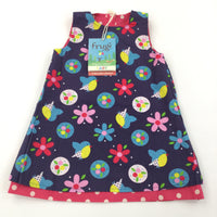 **NEW** Frugi Flowers Pink Spotty Reversible Cotton Dress - Girls 6-12 Months