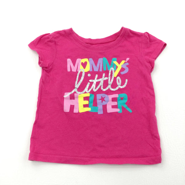 'Mummy's Little Helper' Glittery Dark Pink T-Shirt - Girls 18-24 Months