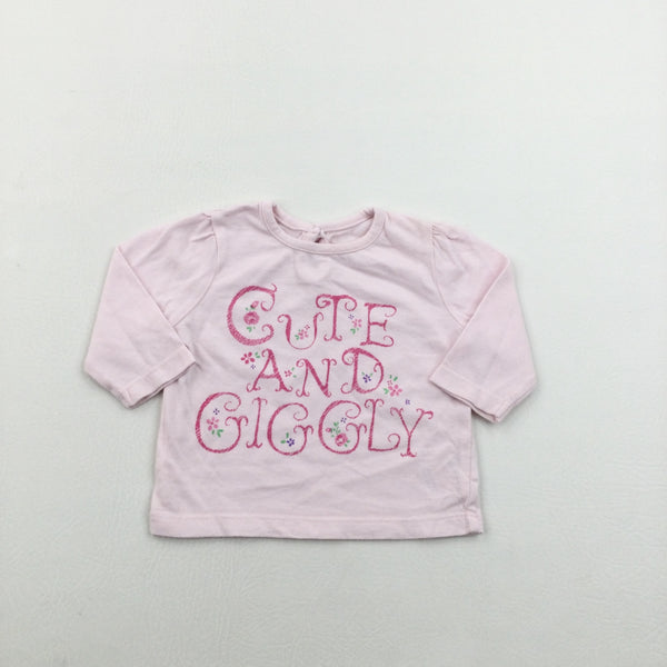 'Cute And Giggly' Flowers Pink Long Sleeve Top - Girls Newborn