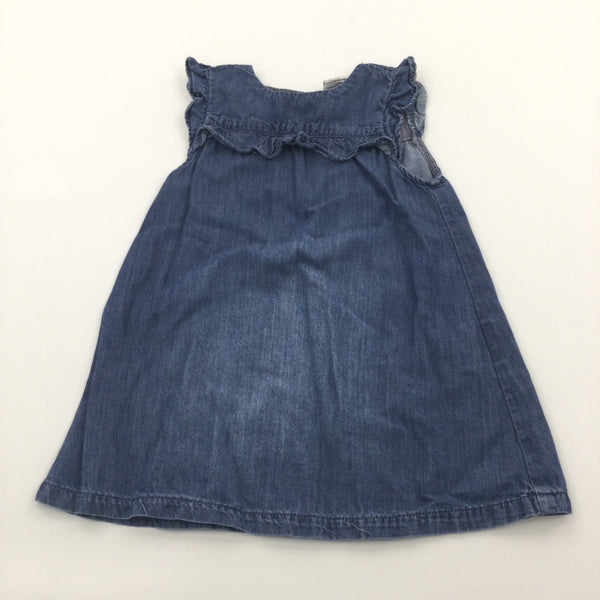 Mid Blue Denim Effect Cotton Dress - Girls 9-12 Months