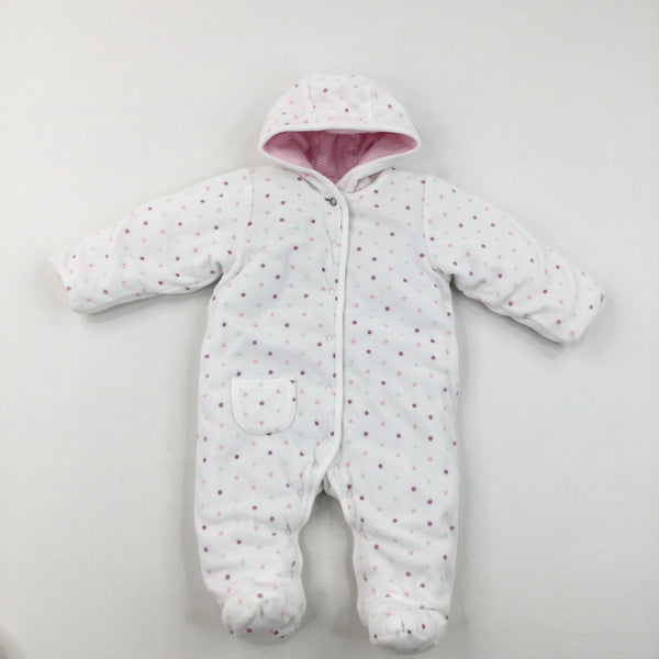 Spotty White Heavyweight Pramsuit - Girls Newborn