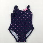 Spotty Navy & Pink Swimming Costume - Girls 9-12 Months